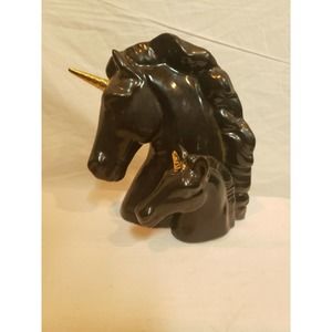 Black Double Headed Ceramic Unicorn Bust